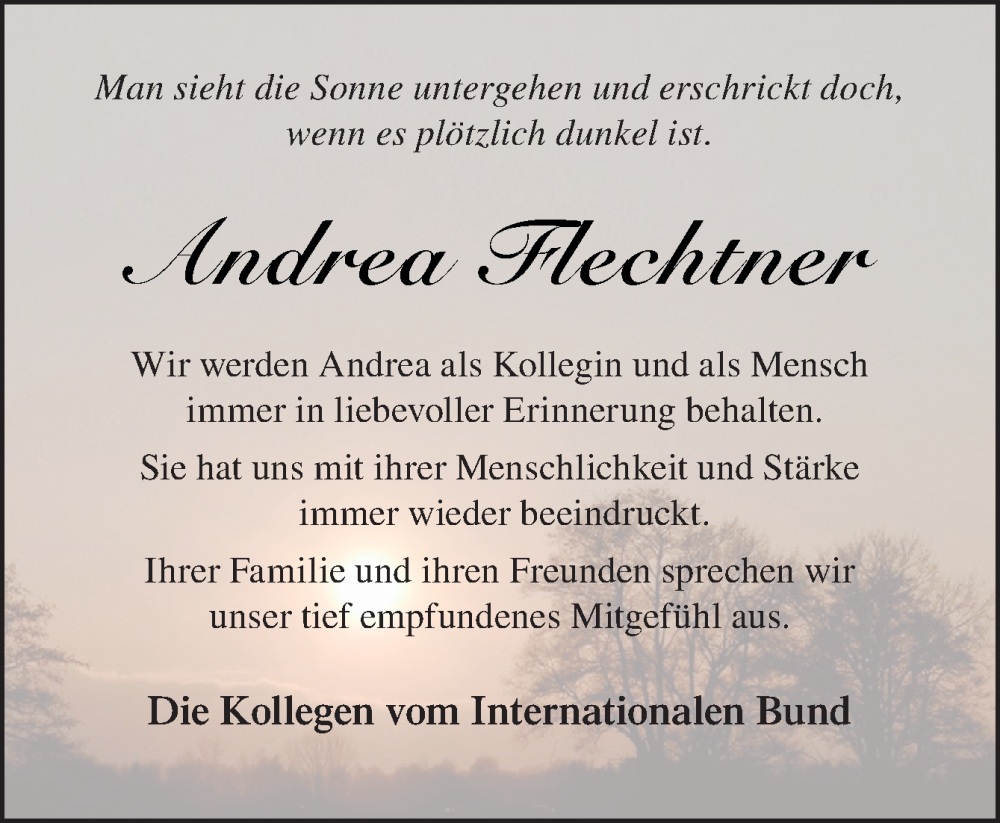  Traueranzeige für Andrea Flechtner vom 19.11.2022 aus Neue Osnabrücker Zeitung GmbH & Co. KG