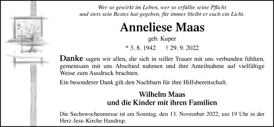 Traueranzeige von Anneliese Maas von Neue Osnabrücker Zeitung GmbH & Co. KG