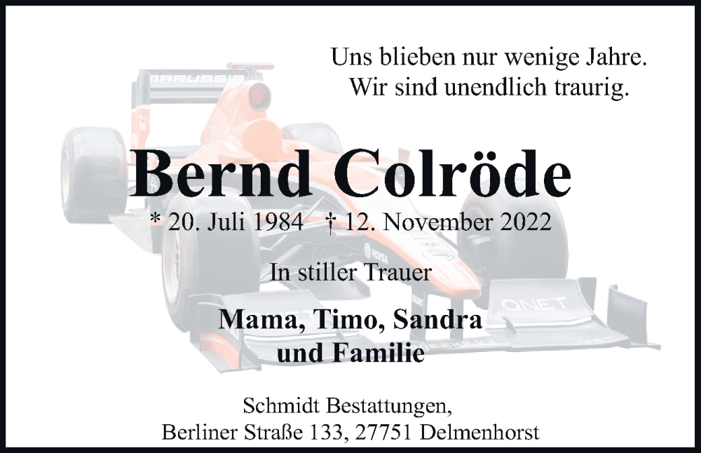  Traueranzeige für Bernd Colröde vom 19.11.2022 aus DK Medien GmbH & Co. KG