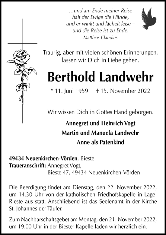 Traueranzeige von Berthold Landwehr von Neue Osnabrücker Zeitung GmbH & Co. KG