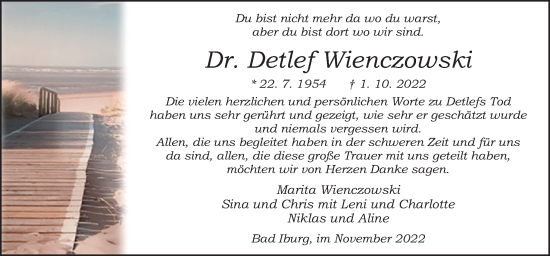 Traueranzeige von Detlef Wienczowski von Neue Osnabrücker Zeitung GmbH & Co. KG