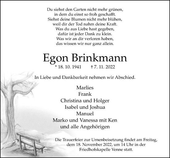 Traueranzeige von Egon Brinkmann von Neue Osnabrücker Zeitung GmbH & Co. KG