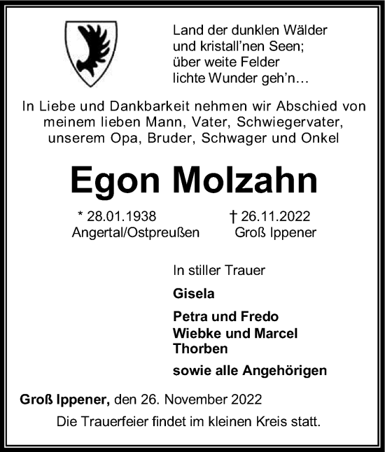 Traueranzeige von Egon Molzahn von DK Medien GmbH & Co. KG