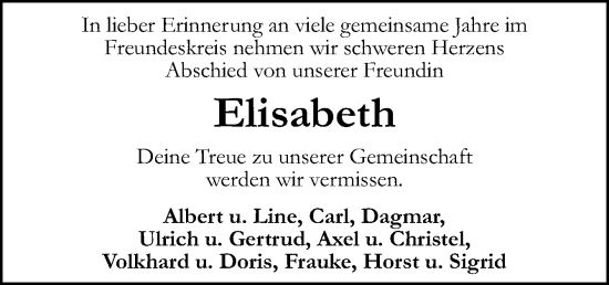 Traueranzeige von Elisabeth  von Neue Osnabrücker Zeitung GmbH & Co. KG