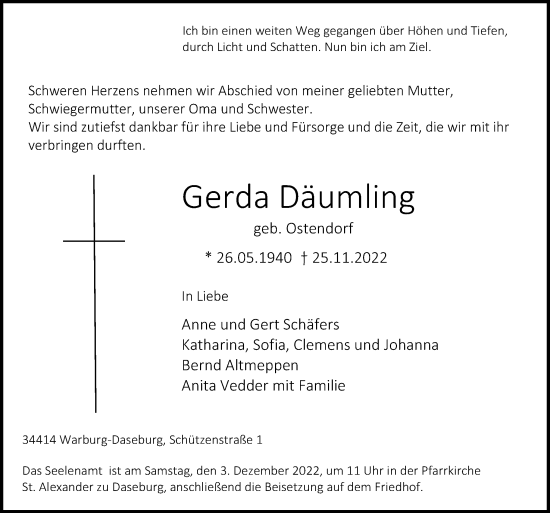 Traueranzeige von Gerda Däumling von Neue Osnabrücker Zeitung GmbH & Co. KG