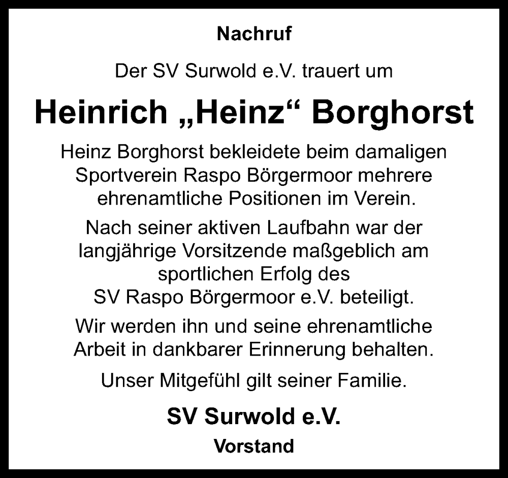  Traueranzeige für Heinrich Borghorst vom 26.11.2022 aus Neue Osnabrücker Zeitung GmbH & Co. KG