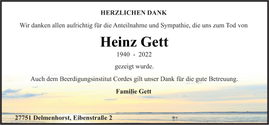Traueranzeige von Heinz Gett von DK Medien GmbH & Co. KG
