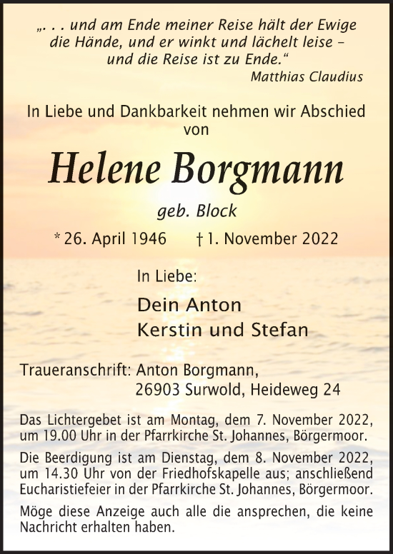 Traueranzeige von Helene Borgmann von Neue Osnabrücker Zeitung GmbH & Co. KG