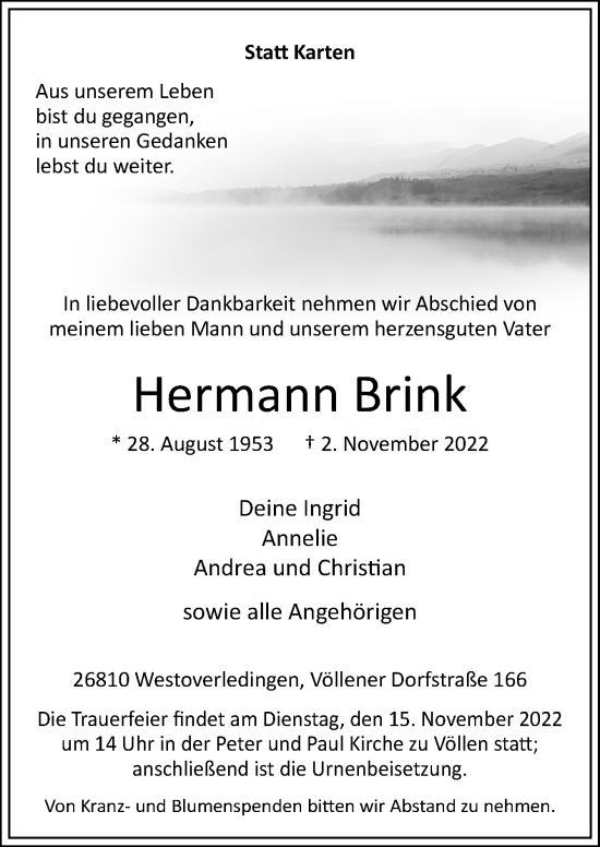 Traueranzeige von Hermann Brink von Neue Osnabrücker Zeitung GmbH & Co. KG