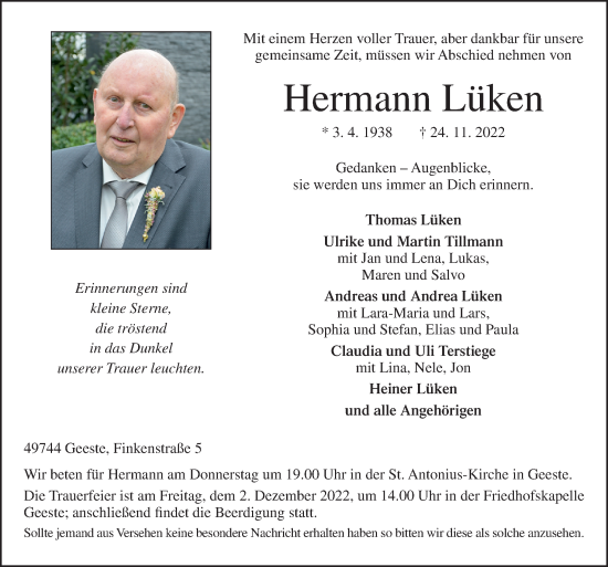 Traueranzeige von Hermann Lüken von Neue Osnabrücker Zeitung GmbH & Co. KG