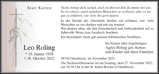 Traueranzeige von Leo Roling von Neue Osnabrücker Zeitung GmbH & Co. KG