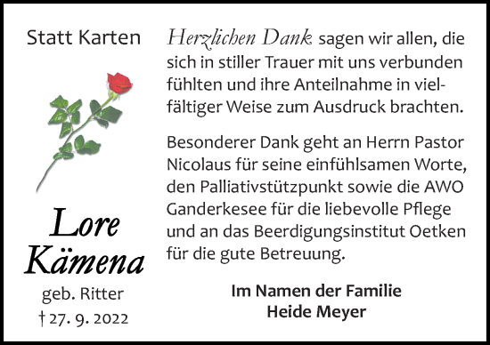 Traueranzeige von Lore Kämena von DK Medien GmbH & Co. KG