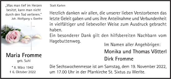 Traueranzeige von Maria Fromme von Neue Osnabrücker Zeitung GmbH & Co. KG