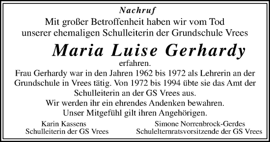 Traueranzeige von Maria Luise Gerhardy von Neue Osnabrücker Zeitung GmbH & Co. KG