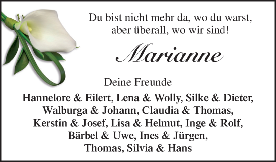 Traueranzeige von Marianne  von Neue Osnabrücker Zeitung GmbH & Co. KG