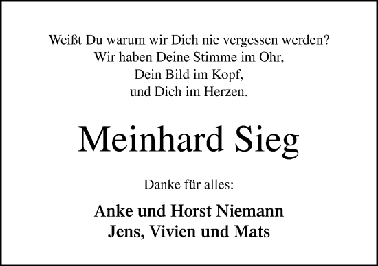 Traueranzeige von Meinhard Sieg von Neue Osnabrücker Zeitung GmbH & Co. KG