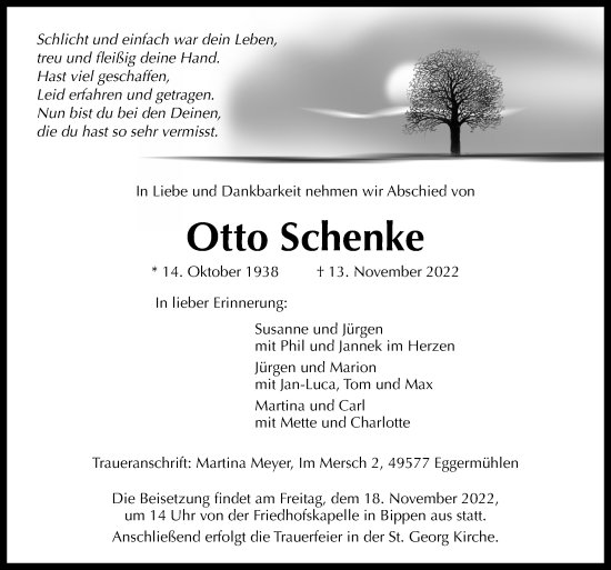 Traueranzeige von Otto Schenke von Neue Osnabrücker Zeitung GmbH & Co. KG