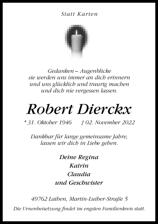 Traueranzeige von Robert Dierckx von Neue Osnabrücker Zeitung GmbH & Co. KG