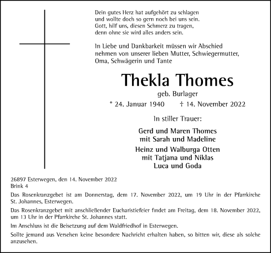 Traueranzeige von Thekla Thomes von Neue Osnabrücker Zeitung GmbH & Co. KG