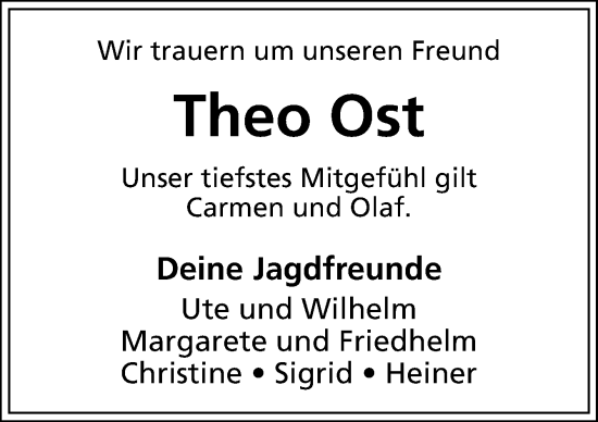 Traueranzeige von Theo Ost von DK Medien GmbH & Co. KG