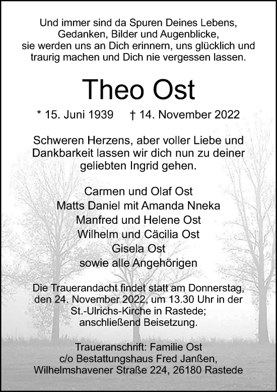 Traueranzeige von Theo Ost von DK Medien GmbH & Co. KG
