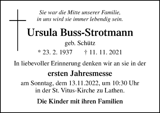 Traueranzeige von Ursula Buss-Strotmann von Neue Osnabrücker Zeitung GmbH & Co. KG