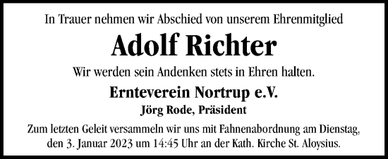 Traueranzeige von Adolf Richter von Neue Osnabrücker Zeitung GmbH & Co. KG