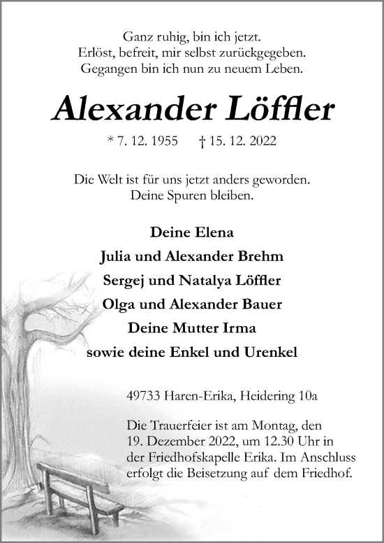 Traueranzeige von Alexander Löffler von Neue Osnabrücker Zeitung GmbH & Co. KG