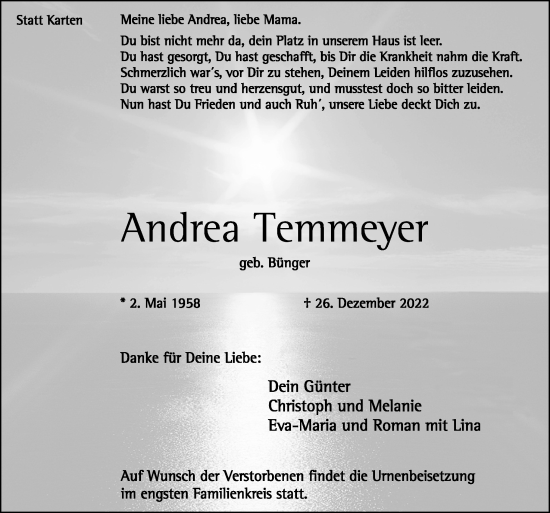 Traueranzeige von Andrea Temmeyer von Neue Osnabrücker Zeitung GmbH & Co. KG