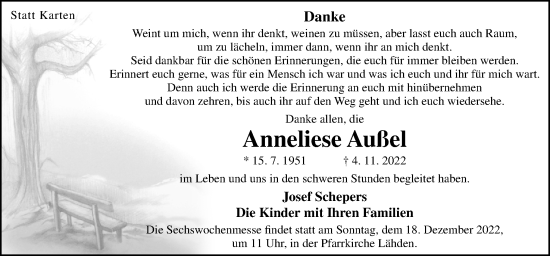 Traueranzeige von Anneliese Außel von Neue Osnabrücker Zeitung GmbH & Co. KG