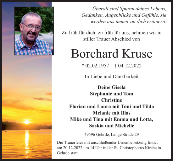 Traueranzeige von Borchard Kruse von Neue Osnabrücker Zeitung GmbH & Co. KG