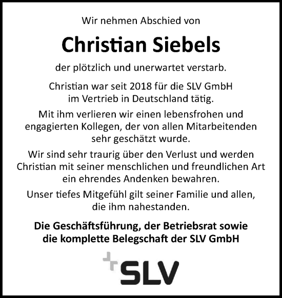 Traueranzeige von Christian Siebels von Neue Osnabrücker Zeitung GmbH & Co. KG