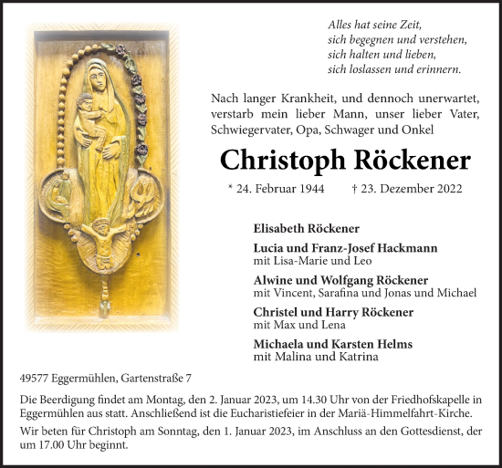 Traueranzeige von Christoph Röckener von Neue Osnabrücker Zeitung GmbH & Co. KG