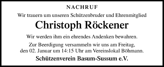 Traueranzeige von Christoph Röckener von Neue Osnabrücker Zeitung GmbH & Co. KG