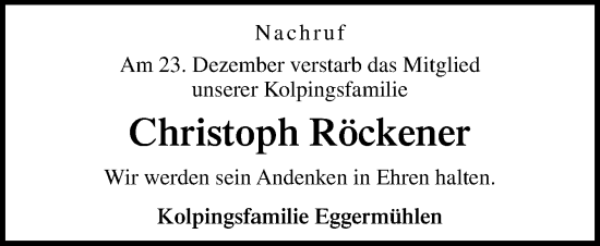 Traueranzeige von Christoph Röckener von Neue Osnabrücker Zeitung GmbH & Co. KG