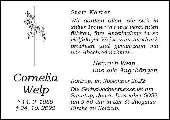 Traueranzeige von Cornelia Welp von Neue Osnabrücker Zeitung GmbH & Co. KG