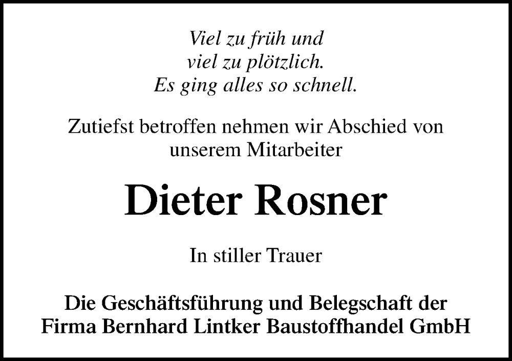  Traueranzeige für Dieter Rosner vom 03.12.2022 aus Neue Osnabrücker Zeitung GmbH & Co. KG