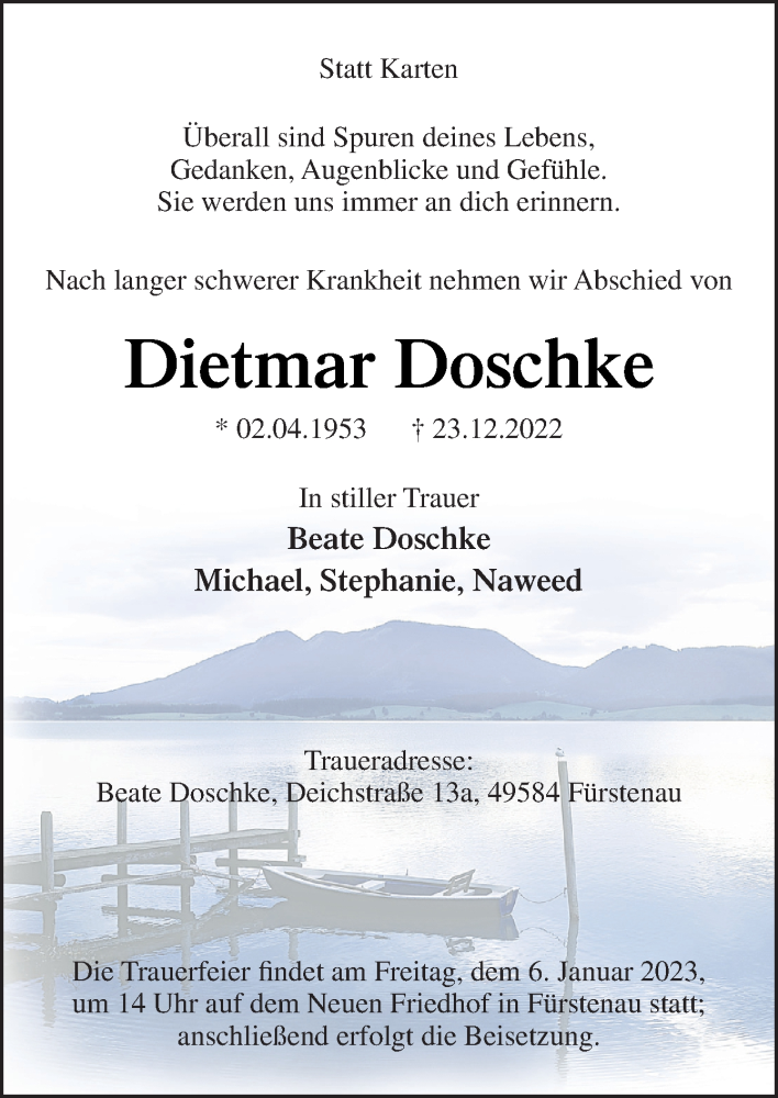  Traueranzeige für Dietmar Doschke vom 31.12.2022 aus Neue Osnabrücker Zeitung GmbH & Co. KG