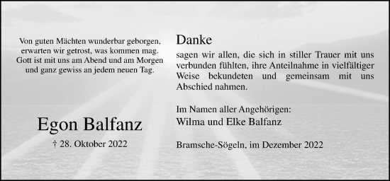 Traueranzeige von Egon Balfanz von Neue Osnabrücker Zeitung GmbH & Co. KG