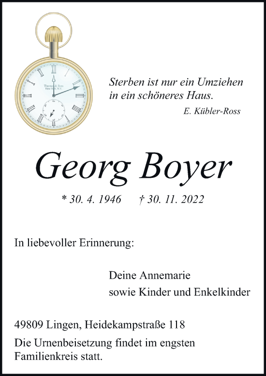 Traueranzeige von Georg Boyer von Neue Osnabrücker Zeitung GmbH & Co. KG
