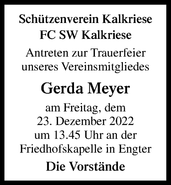 Traueranzeige von Gerda Meyer von Neue Osnabrücker Zeitung GmbH & Co. KG