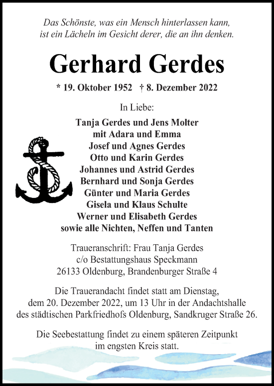 Traueranzeige von Gerhard Gerdes von Neue Osnabrücker Zeitung GmbH & Co. KG