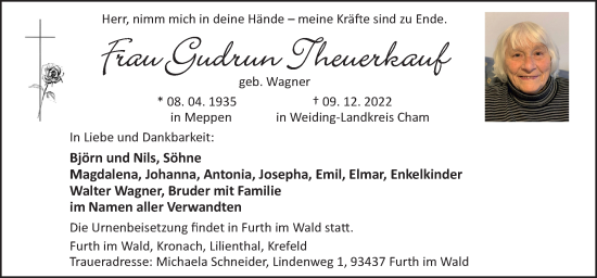 Traueranzeige von Gudrun Theuerkauf von Neue Osnabrücker Zeitung GmbH & Co. KG