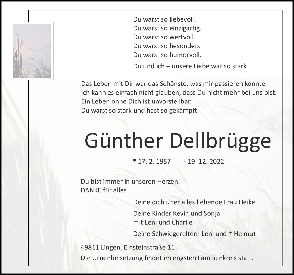  Traueranzeige für Günther Dellbrügge vom 23.12.2022 aus Neue Osnabrücker Zeitung GmbH & Co. KG