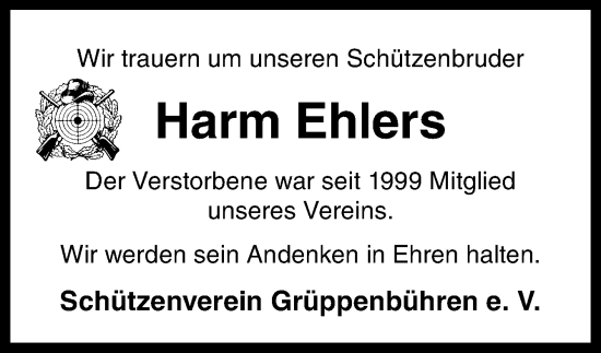 Traueranzeige von Harm Ehlers von DK Medien GmbH & Co. KG