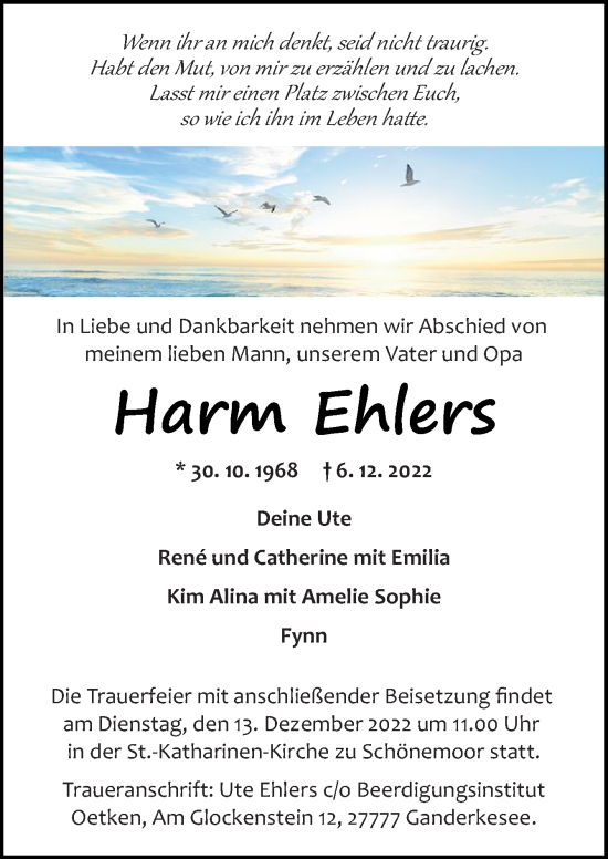 Traueranzeige von Harm Ehlers von DK Medien GmbH & Co. KG