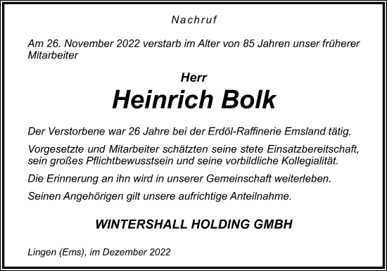 Traueranzeige von Heinrich Bolk von Neue Osnabrücker Zeitung GmbH & Co. KG