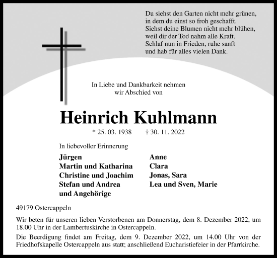 Traueranzeige von Heinrich Kuhlmann von Neue Osnabrücker Zeitung GmbH & Co. KG