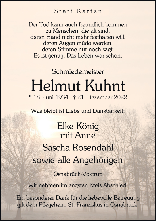 Traueranzeige von Helmut Kuhnt von Neue Osnabrücker Zeitung GmbH & Co. KG