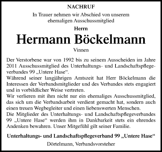 Traueranzeige von Hermann Böckelmann von Neue Osnabrücker Zeitung GmbH & Co. KG